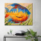 Painting by Numbers Art Animal Colorful Fish with An Oriental City in its Stomach